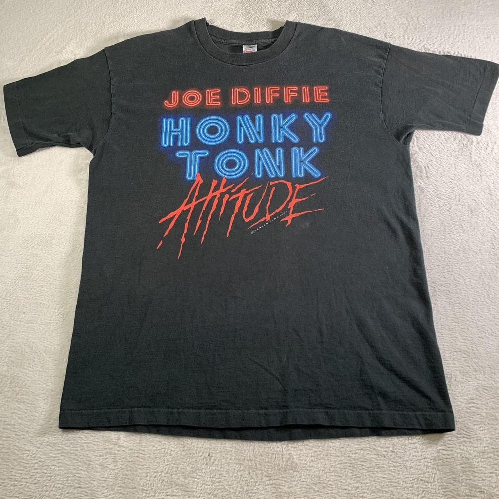 Vintage Joe Diffie Shirt Mens XL Black Honky Tonk Attitude Graphic 1993 90s USA - Picture 1 of 14
